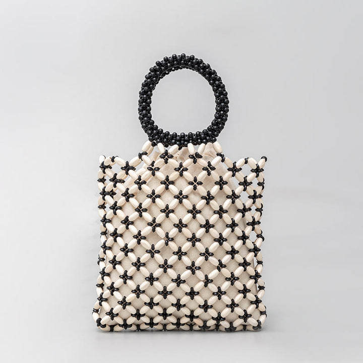 Buddha Stones Hand-woven Lozenge Wooden Beads Handbag - White 23*23*2.5cm - image 6