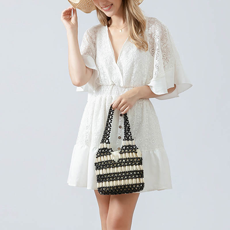 Buddha Stones Hand-woven Round Wooden Beads Shoulder Bag - image 11