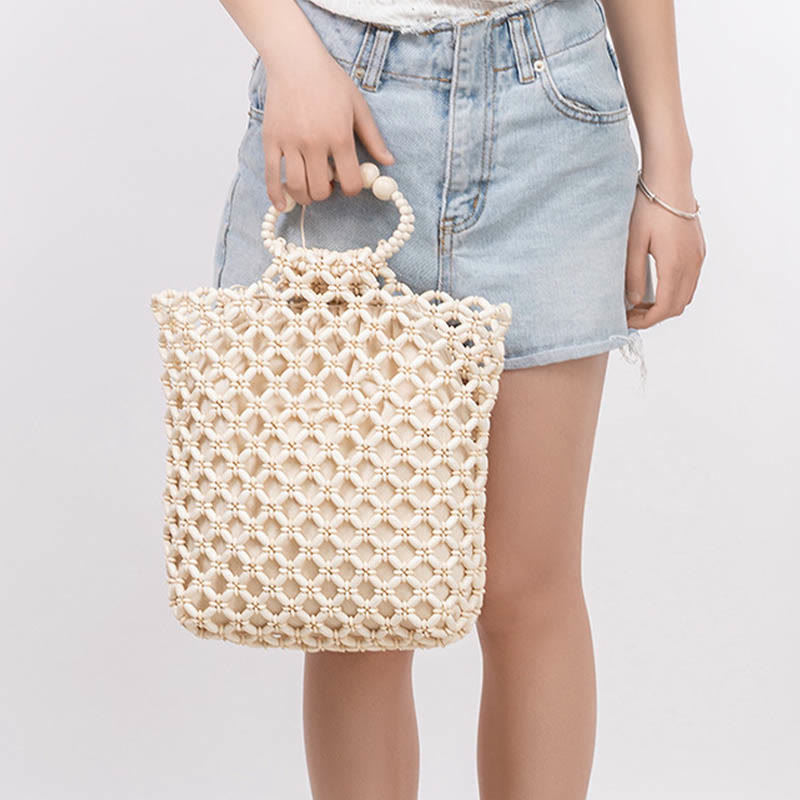 Buddha Stones Hand-woven Fishing Line Braiding Mesh Hollow Wooden Beads Handbag - image 10