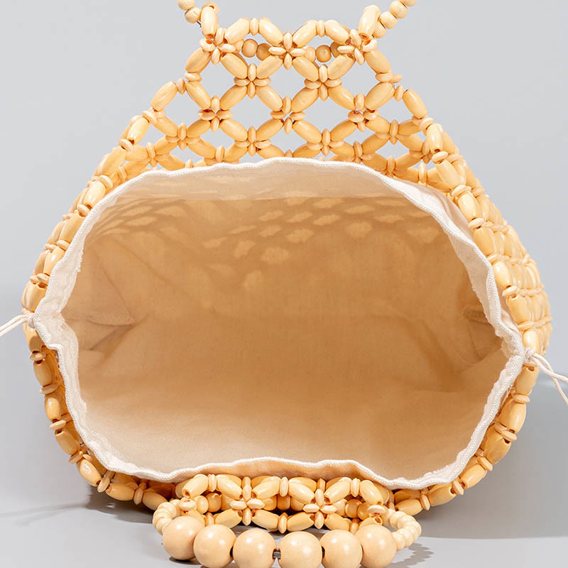 Buddha Stones Hand-woven Fishing Line Braiding Mesh Hollow Wooden Beads Handbag - image 2