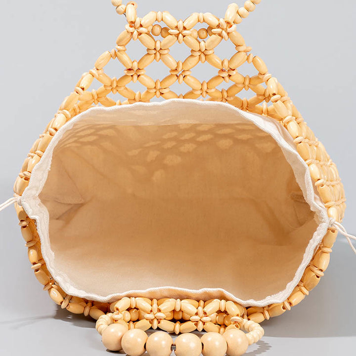 Buddha Stones Hand-woven Fishing Line Braiding Mesh Hollow Wooden Beads Handbag - image 2