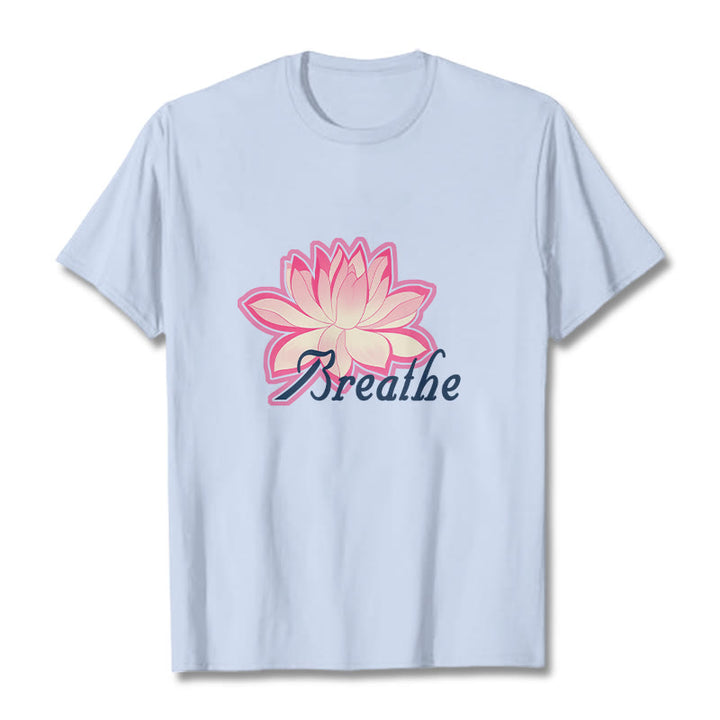 Buddha Stones BREATHE Lotus Flower Tee T-shirt - LightCyan - 2XL - image 17
