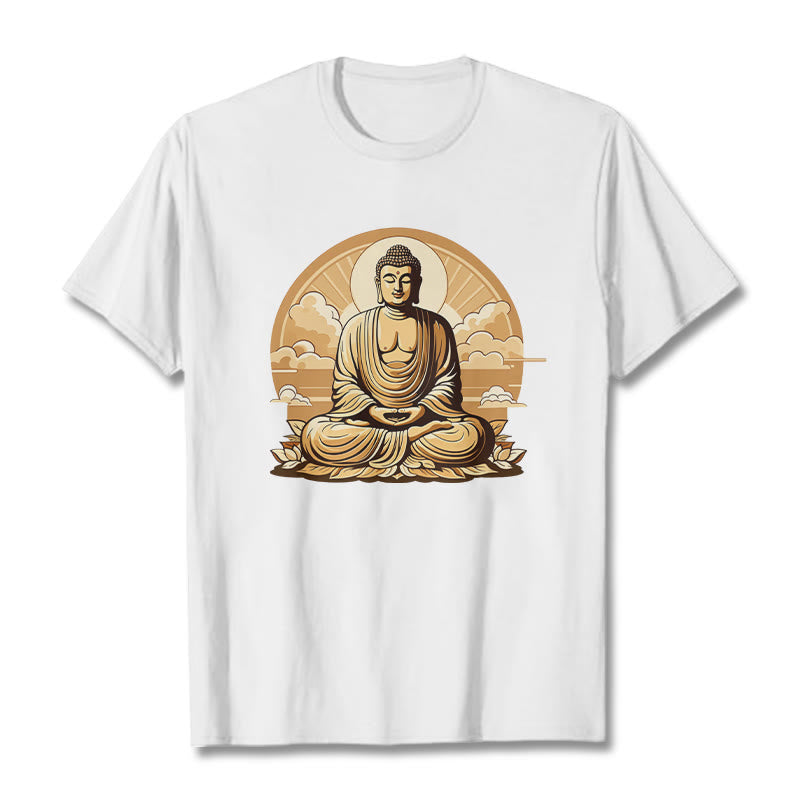 Buddha Stones Sun Auspicious Clouds Buddha Tee T-shirt - White - 2XL - image 2