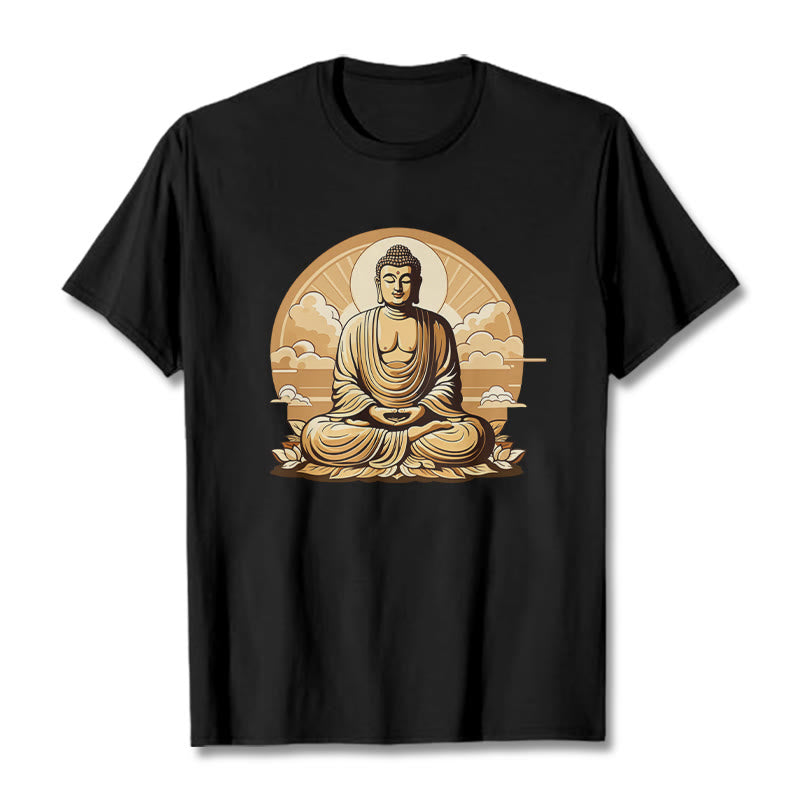 Buddha Stones Sun Auspicious Clouds Buddha Tee T-shirt - Black - 2XL - image 5