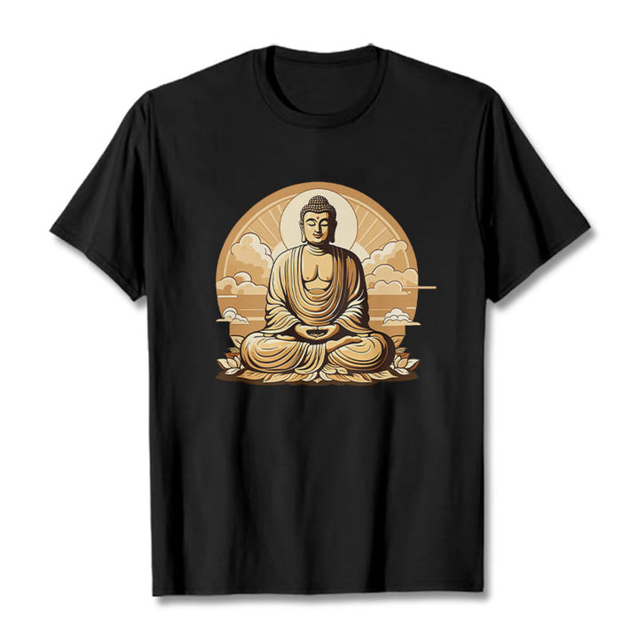 Buddha Stones Sun Auspicious Clouds Buddha Tee T-shirt - Black - 2XL - image 5