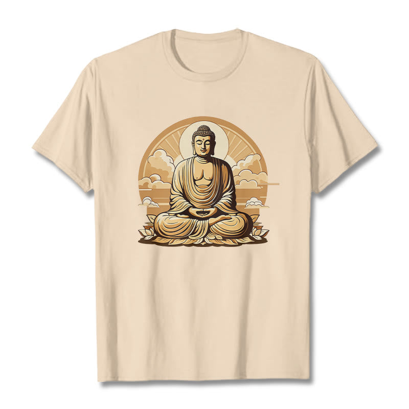 Buddha Stones Sun Auspicious Clouds Buddha Tee T-shirt - Bisque - 2XL - image 0