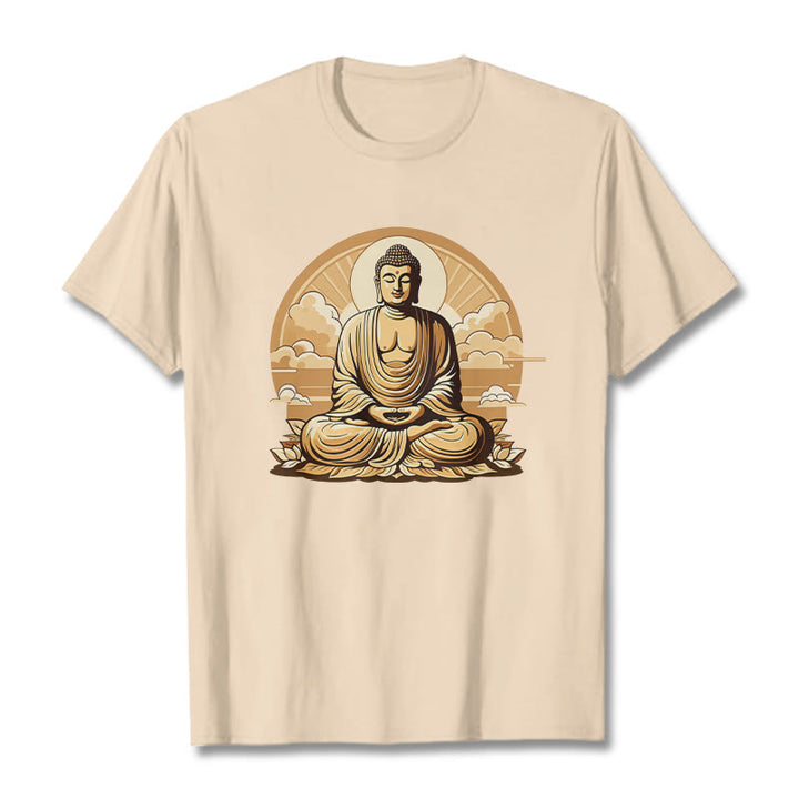 Buddha Stones Sun Auspicious Clouds Buddha Tee T-shirt - Bisque - 2XL - image 0