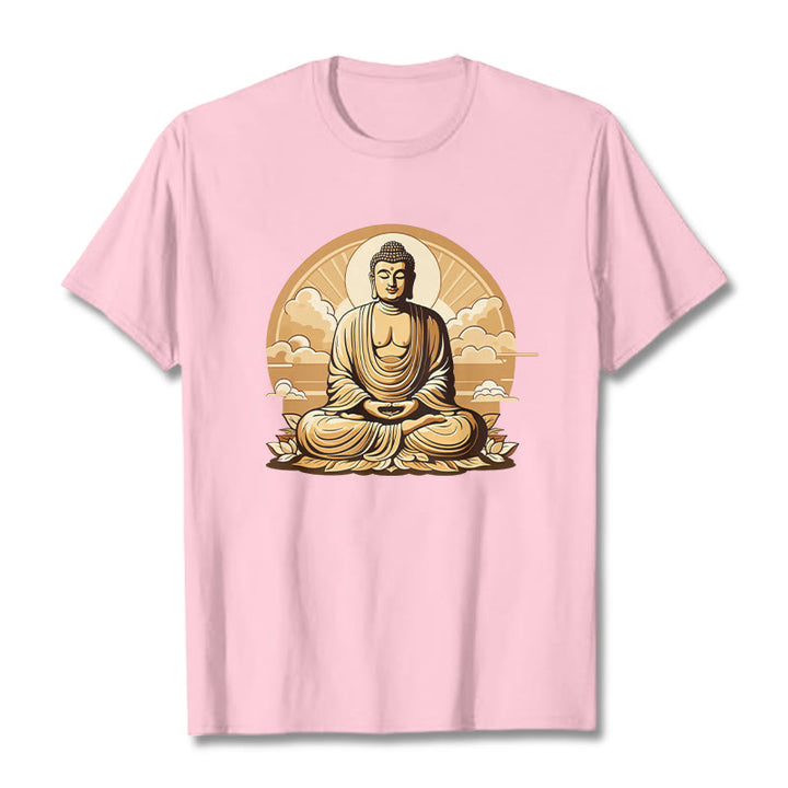 Buddha Stones Sun Auspicious Clouds Buddha Tee T-shirt - LightPink - 2XL - image 11