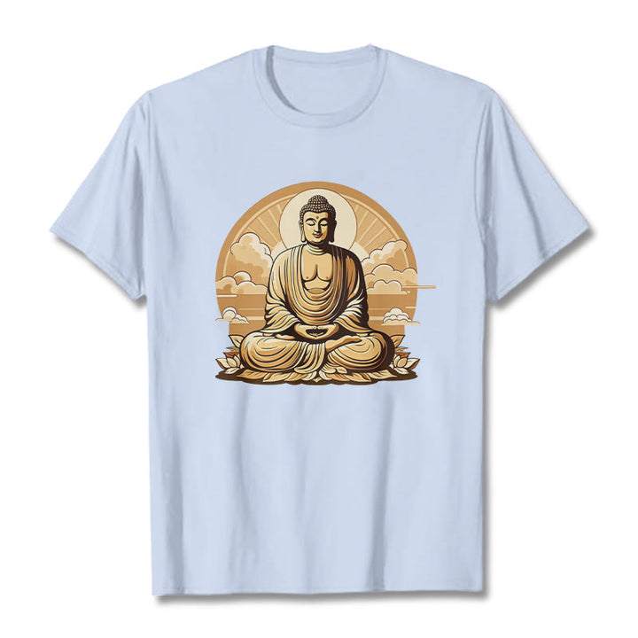 Buddha Stones Sun Auspicious Clouds Buddha Tee T-shirt - LightCyan - 2XL - image 17