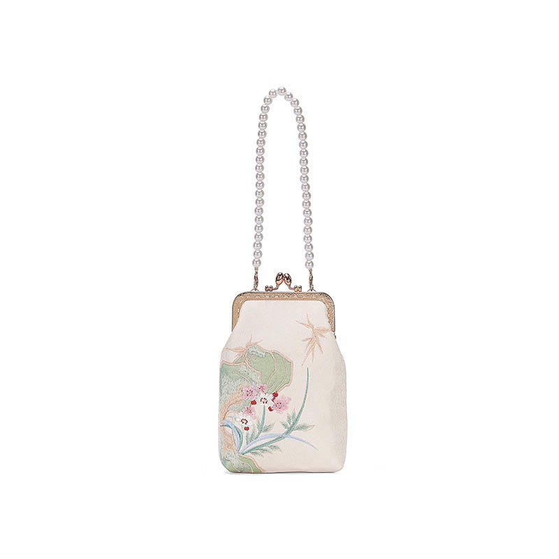 Buddha Stones Mountain Stone Orchid Pattern Pearl Chain Crossbody Bag Handbag - image 4