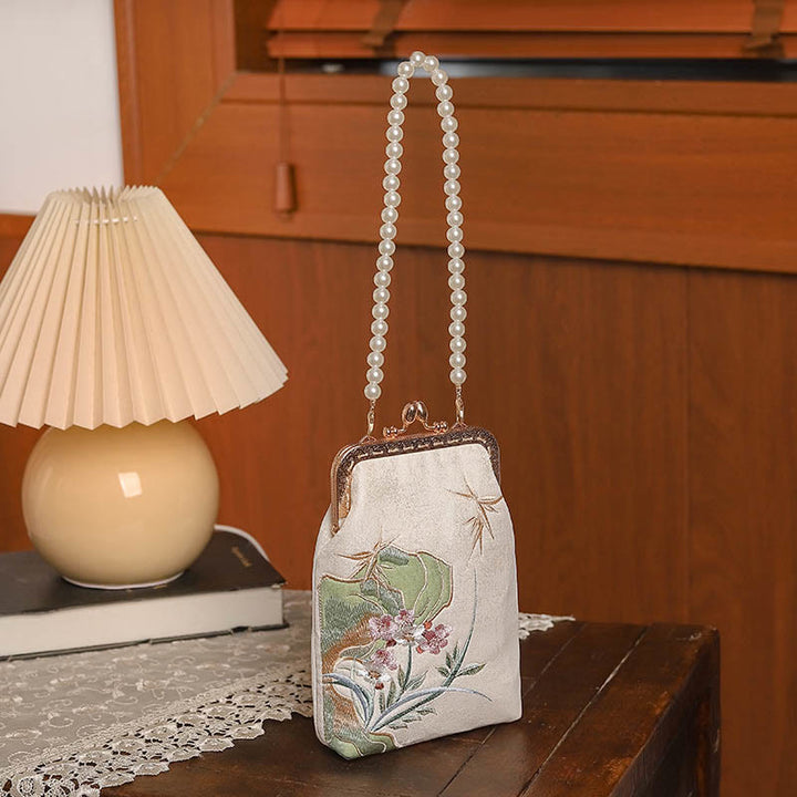 Buddha Stones Mountain Stone Orchid Pattern Pearl Chain Crossbody Bag Handbag - image 2