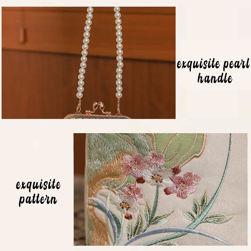 Buddha Stones Mountain Stone Orchid Pattern Pearl Chain Crossbody Bag Handbag - image 5