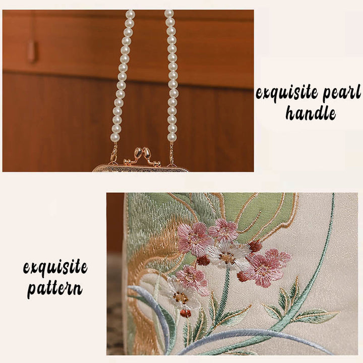 Buddha Stones Mountain Stone Orchid Pattern Pearl Chain Crossbody Bag Handbag - image 5