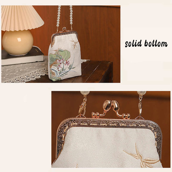 Buddha Stones Mountain Stone Orchid Pattern Pearl Chain Crossbody Bag Handbag - image 3