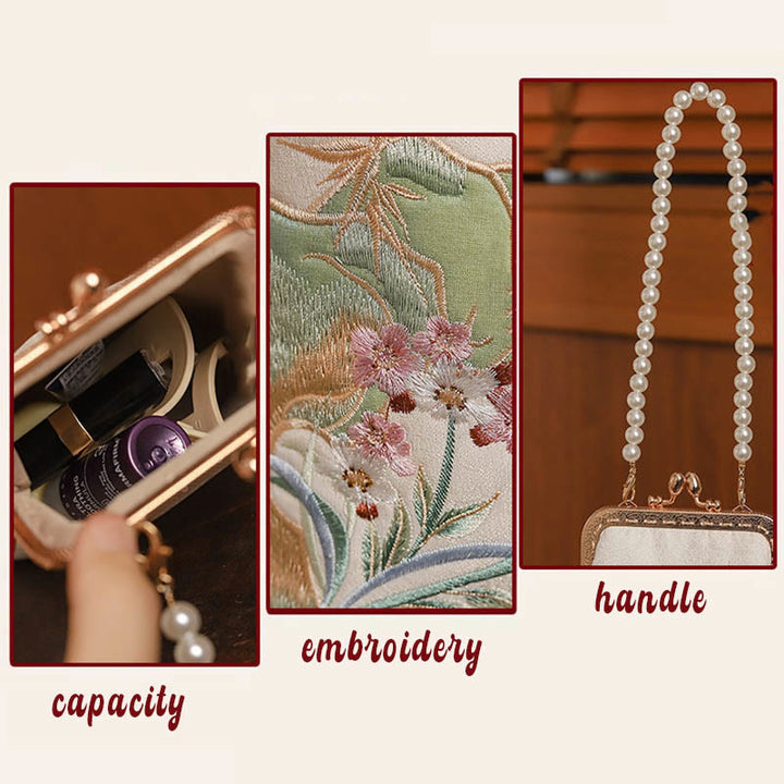 Buddha Stones Mountain Stone Orchid Pattern Pearl Chain Crossbody Bag Handbag - image 6
