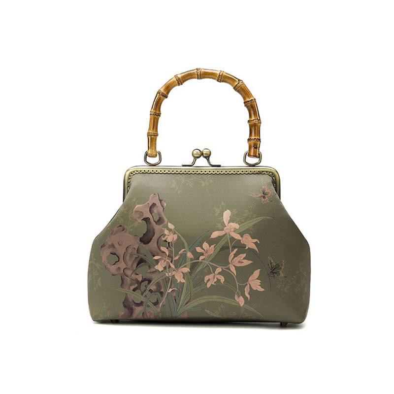 Buddha Stones Green Plants Mountains Bamboo Handle Metal Chain Crossbody Bag Handbags - image 7