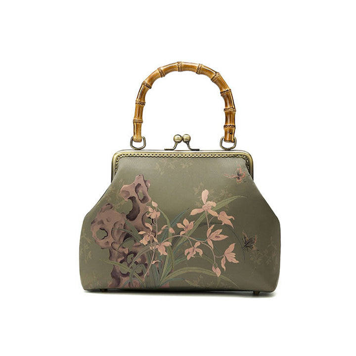 Buddha Stones Green Plants Mountains Bamboo Handle Metal Chain Crossbody Bag Handbags - image 7