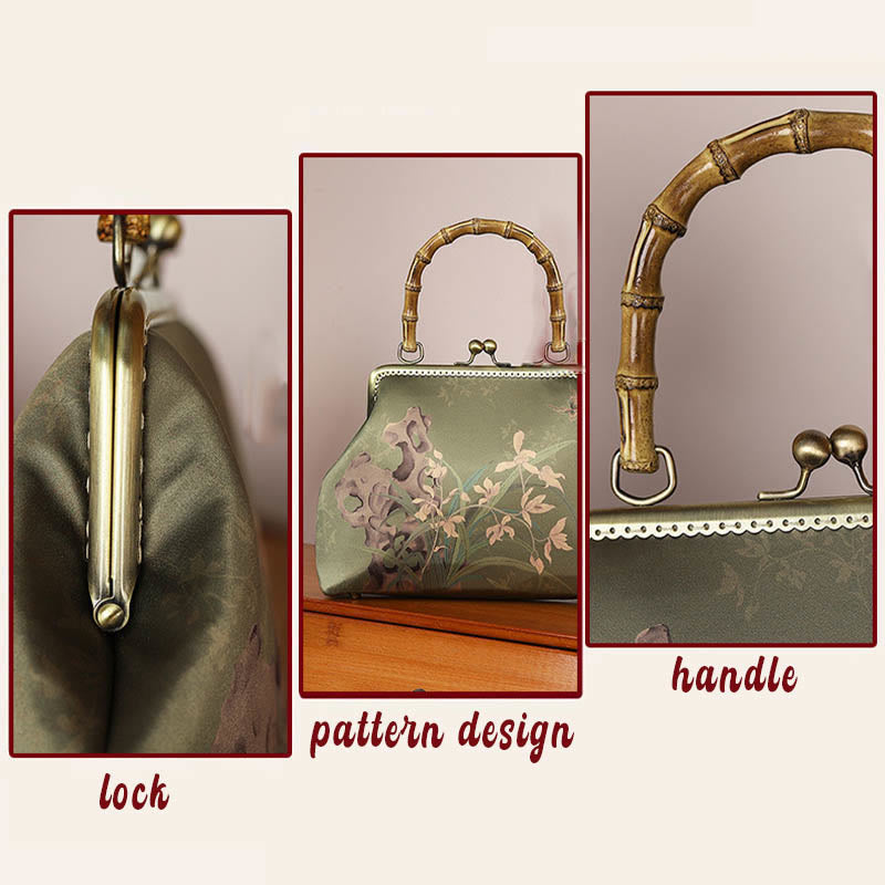 Buddha Stones Green Plants Mountains Bamboo Handle Metal Chain Crossbody Bag Handbags - image 4