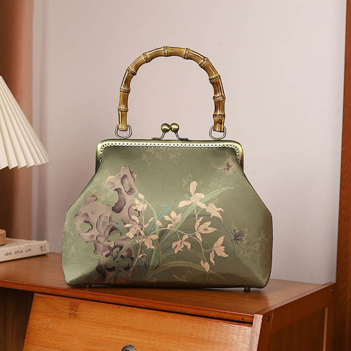 Buddha Stones Green Plants Mountains Bamboo Handle Metal Chain Crossbody Bag Handbags - image 2