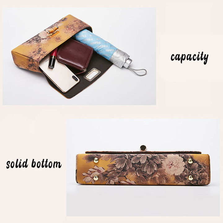 Buddha Stones Flower Pattern Bamboo Handle Metal Chain Crossbody Bag Handbags - image 8