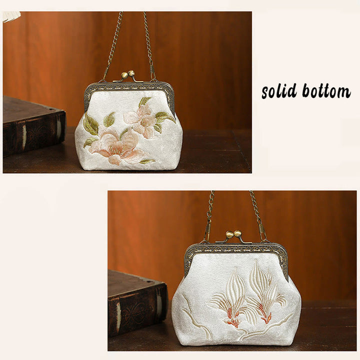 Buddha Stones Orchids Oriental Cherry Butterfly Embroidery Metal Handle Handbag  - image 11
