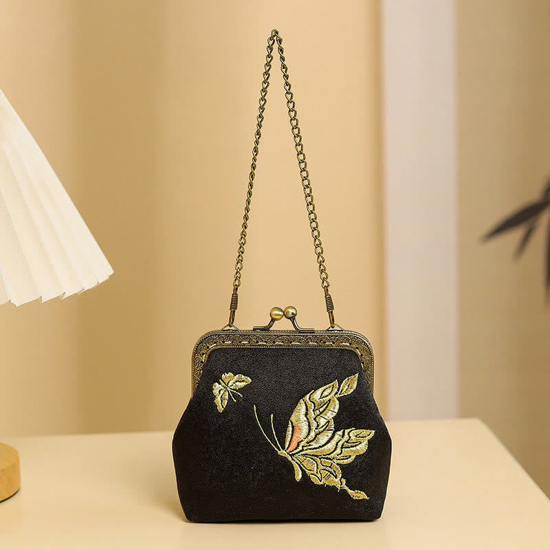 Buddha Stones Orchids Oriental Cherry Butterfly Embroidery Metal Handle Handbag  - image 6