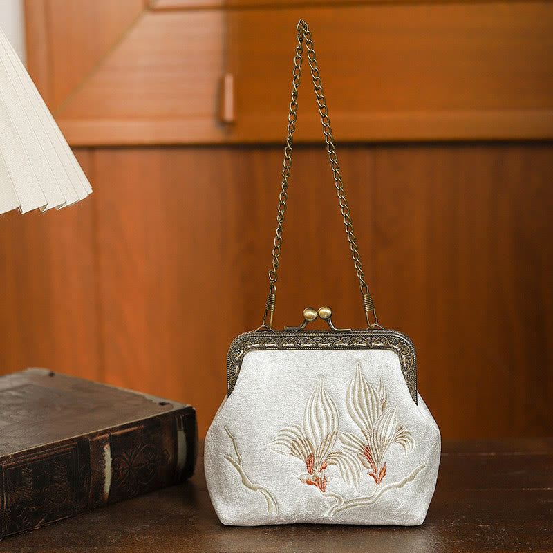 Buddha Stones Orchids Oriental Cherry Butterfly Embroidery Metal Handle Handbag  - image 10