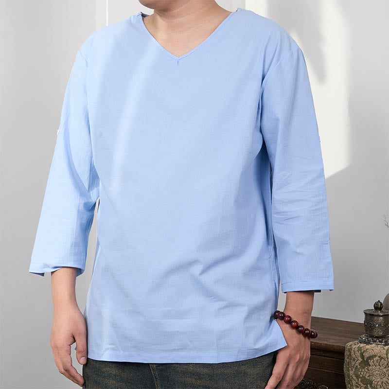 Buddha Stones Solid Color Three Quarter Sleeve Men's T-shirt - LightSkyBlue - US/UK/AU48，EU58 (4XL) - image 0