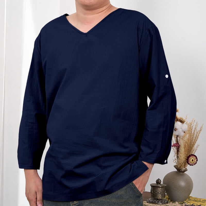 Buddha Stones Solid Color Three Quarter Sleeve Men's T-shirt - SteelBlue - US/UK/AU48，EU58 (4XL) - image 6