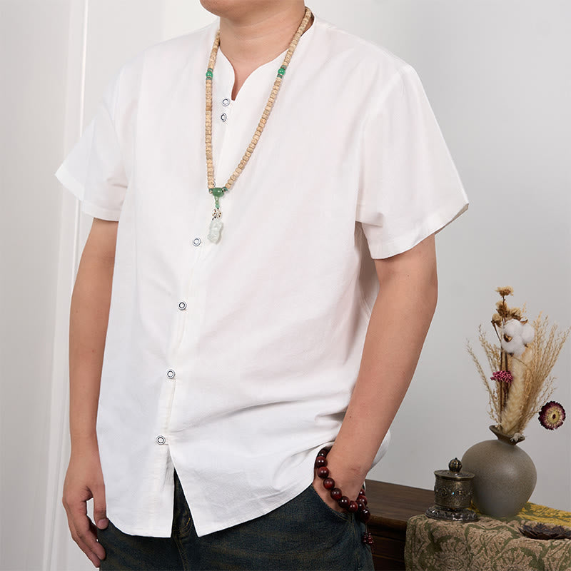 Buddha Stones Men's Short Sleeve Button Down Cotton Linen Shirt - image 1