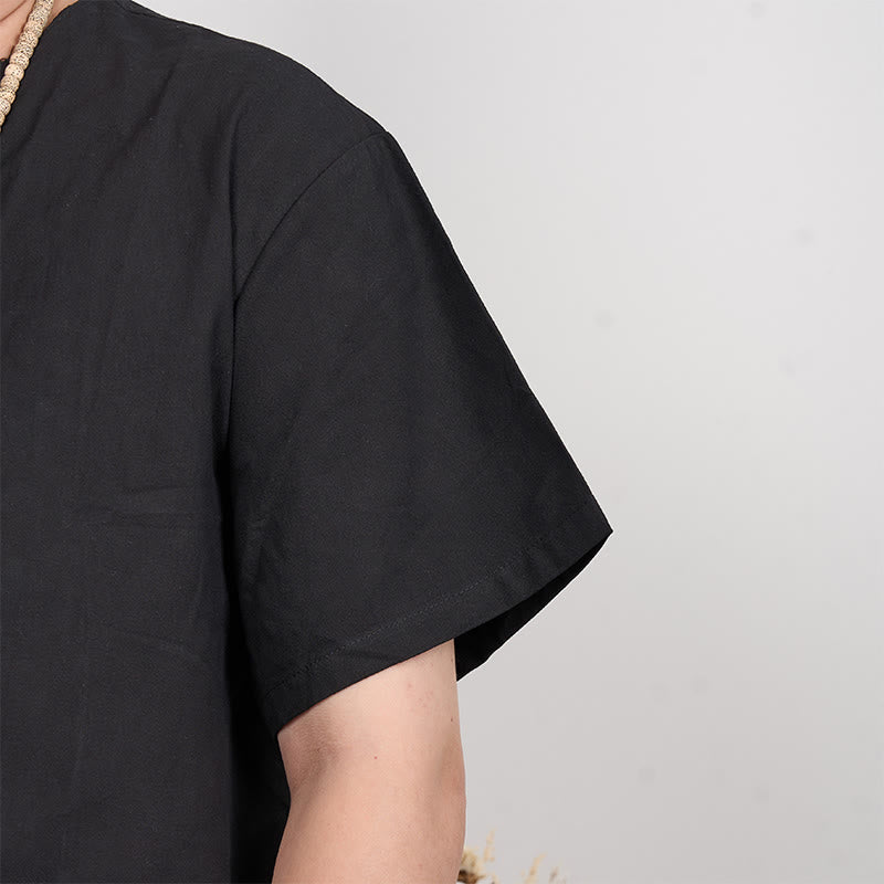 Buddha Stones Men's Short Sleeve Button Down Cotton Linen Shirt - image 7