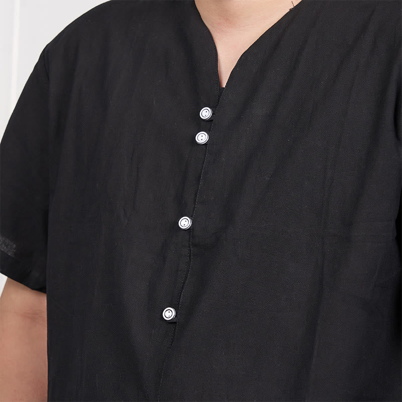 Buddha Stones Men's Short Sleeve Button Down Cotton Linen Shirt - image 6