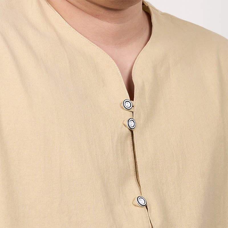Buddha Stones Men's Short Sleeve Button Down Cotton Linen Shirt - image 13