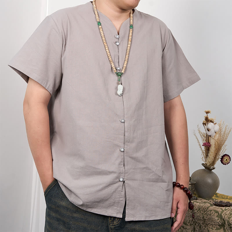Buddha Stones Men's Short Sleeve Button Down Cotton Linen Shirt - image 16