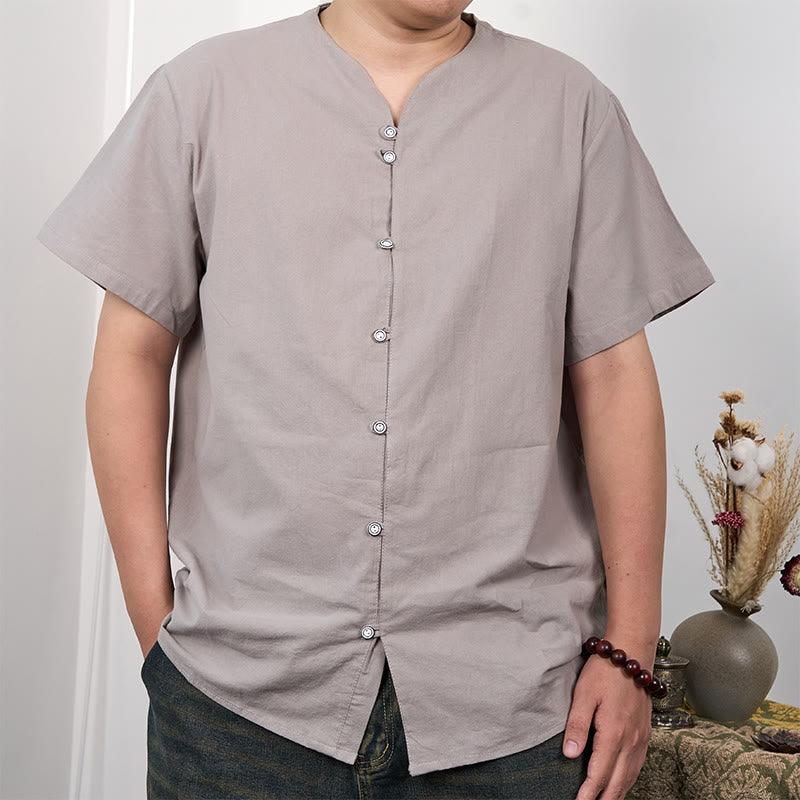 Buddha Stones Men's Short Sleeve Button Down Cotton Linen Shirt - Gainsboro - US/UK/AU44，EU54 (3XL) - image 15