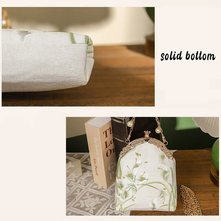 Buddha Stones Calla Embroidery Metal Handle Handbag Crossbody Bag - image 6