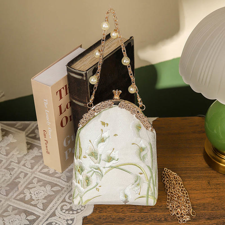 Buddha Stones Calla Embroidery Metal Handle Handbag Crossbody Bag - image 2