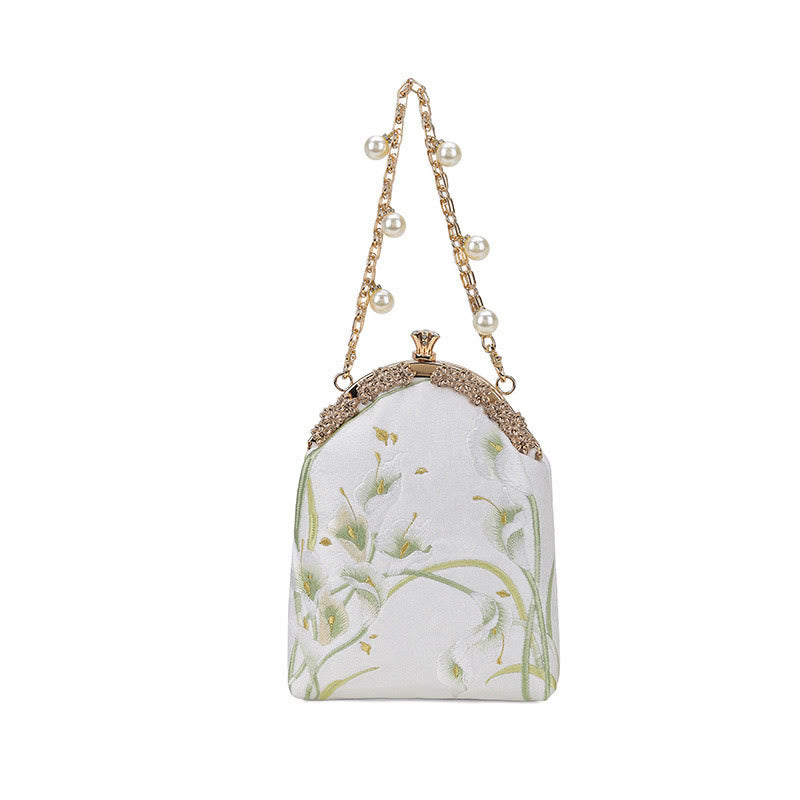 Buddha Stones Calla Embroidery Metal Handle Handbag Crossbody Bag - image 3