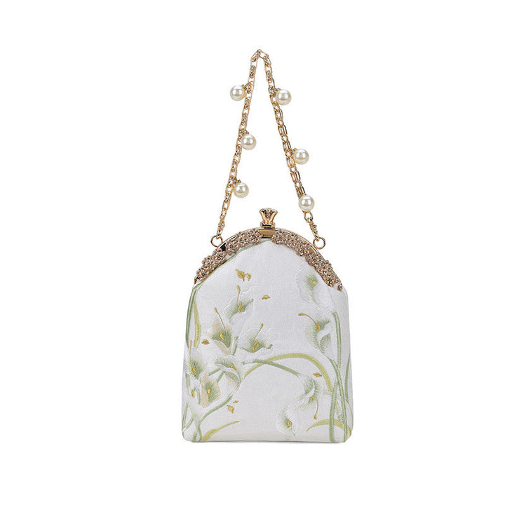 Buddha Stones Calla Embroidery Metal Handle Handbag Crossbody Bag - image 3