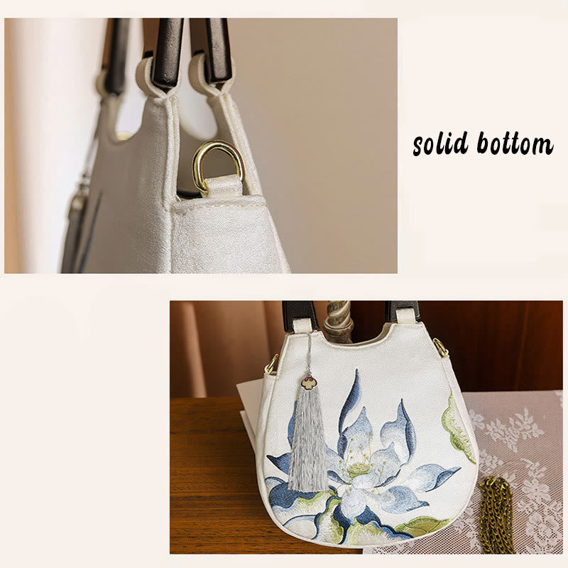 Buddha Stones Lotus Embroidery Handbag Crossbody Bag - image 5