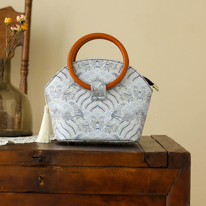 Buddha Stones Auspicious Clouds Shell Print Handbag - Auspicious Clouds 26*10*21cm - image 0