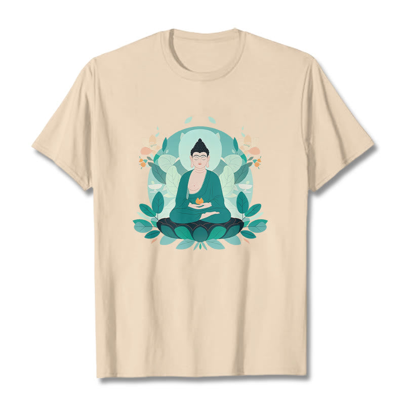 Buddha Stones Close Eyes Green Leaf Buddha Tee T-shirt - Bisque - 2XL - image 9
