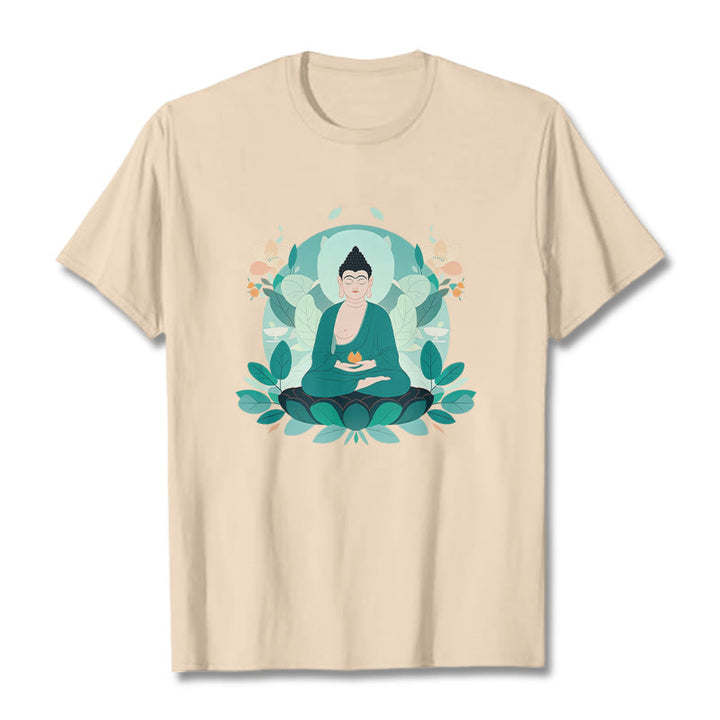 Buddha Stones Close Eyes Green Leaf Buddha Tee T-shirt - Bisque - 2XL - image 9