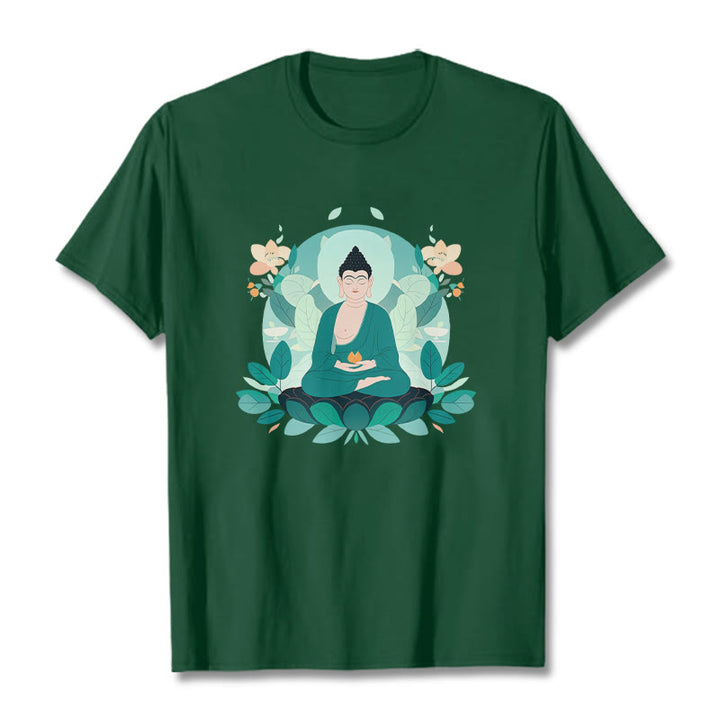 Buddha Stones Close Eyes Green Leaf Buddha Tee T-shirt - ForestGreen - 2XL - image 11