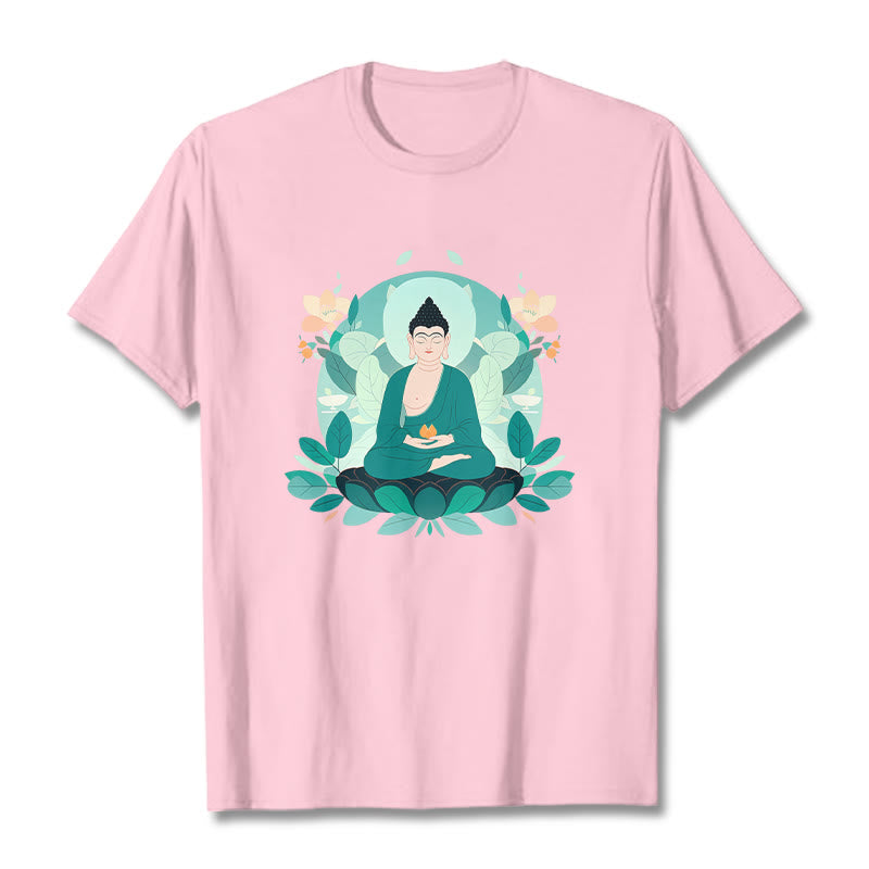 Buddha Stones Close Eyes Green Leaf Buddha Tee T-shirt - LightPink - 2XL - image 13