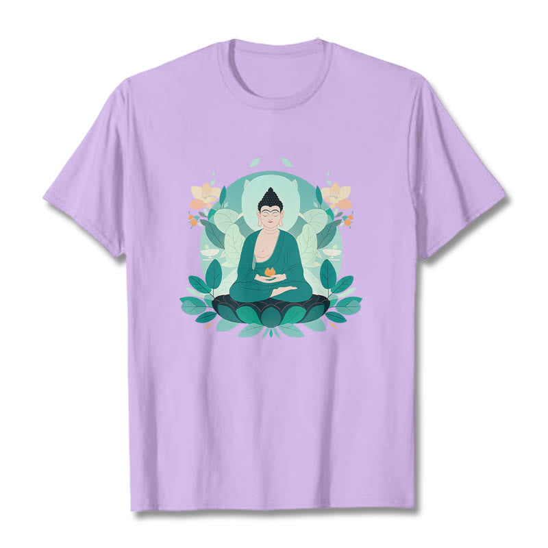 Buddha Stones Close Eyes Green Leaf Buddha Tee T-shirt - Plum - 2XL - image 15