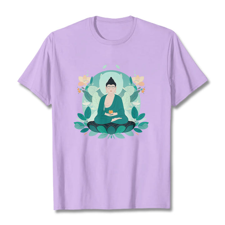 Buddha Stones Close Eyes Green Leaf Buddha Tee T-shirt - Plum - 2XL - image 15