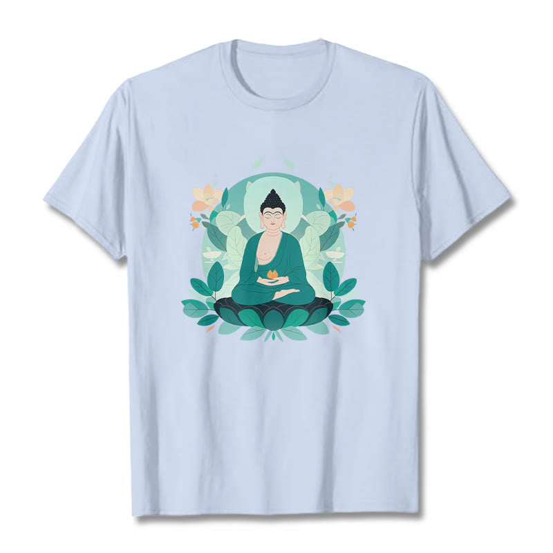 Buddha Stones Close Eyes Green Leaf Buddha Tee T-shirt - LightCyan - 2XL - image 17
