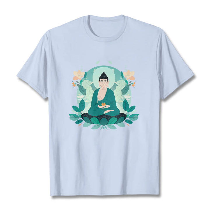 Buddha Stones Close Eyes Green Leaf Buddha Tee T-shirt - LightCyan - 2XL - image 17