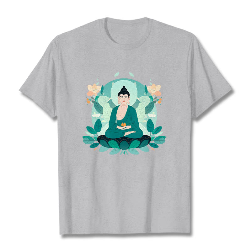 Buddha Stones Close Eyes Green Leaf Buddha Tee T-shirt - LightGrey - 2XL - image 18